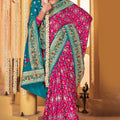 Beautiful Pink and Teal Patola Silk Traditional Print Saree