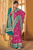 Beautiful Pink and Teal Patola Silk Traditional Print Saree