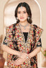 Black Net Embroidered Floral Designer Saree with Scalloped Border Blouse