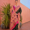 Premium Black and Rani Pink Banarasi Silk Saree and Contrast Pallu