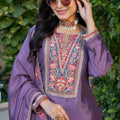Beautiful Purple Embroidered Crepe Palazzo Suit Set with Dupatta for Women