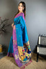 Peacock Blue Soft Silk Saree with Purple Border and Designer Pallu