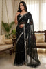 Classic Black Embroidered Georgette Saree with Silver Lace Border 