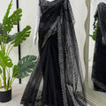 Black Net Saree with Heavy Sequin Embroidery Designer Blouse