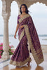 Wine Purple Banarasi Silk Saree Heavy Zari Embroidery Rich Designer Border
