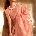 Peach Banarasi Silk Saree with Zari Woven Border Floral Pallu