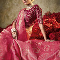 Rani Pink Banarasi Silk Saree with Gold Zari Weaving Embroidered Blouse