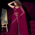 Wine Red Georgette Saree with Embroidered Border Designer Saree