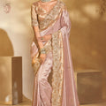  Pink Gold Silk Saree Traditional Festive Wear