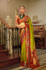 Lime Green Banarasi Silk Saree Floral Woven Border Red Zari Pallu