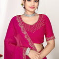 Rani Pink Silk Saree with Golden Zari Border Designer Saree