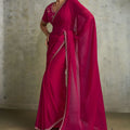 Rani Pink Chiffon Saree with Zari Border Designer Party Wear Saree