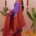 Purple Silk Saree with Red Woven Border and Traditional Design