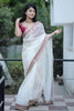 White Organza Saree Maroon Embroidered Border Designer Blouse