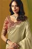 Beige Silk Saree Embroidered Red Border Readymade Blouse