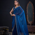 Royal Blue Silk Saree with Antique Gold Zari Border Party Wear Saree