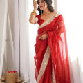 Designer Red Georgette Saree with Heavy Embroidery Sequin Work