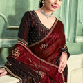 Black Maroon Velvet Embroidered Saree with Designer Blouse