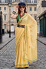  Lemon Yellow Organza Saree with Green Printed Border Designer Blouse