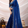 Royal Blue Georgette Saree with Sequin Thread Embroidery Border