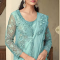 Elegant Aqua Blue Embroidered Designer Saree with Full Sleeve Blouse