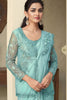 Elegant Aqua Blue Embroidered Designer Saree with Full Sleeve Blouse