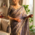 Lavender Purple Organza Saree Heavy Golden Embroidery Designer Blouse