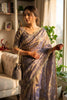 Lavender Purple Organza Saree Heavy Golden Embroidery Designer Blouse