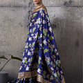 Royal Blue Banarasi Silk Saree Gold Zari Border Floral Weaving Saree