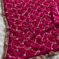 Hot Pink Georgette Saree Print Embroidered Border Matching Blouse