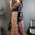 Black Soft Silk Traditional Saree Pink Gold Woven Border