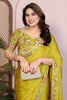 Lime Green Silk Saree with Floral Embroidered Border Designer Blouse