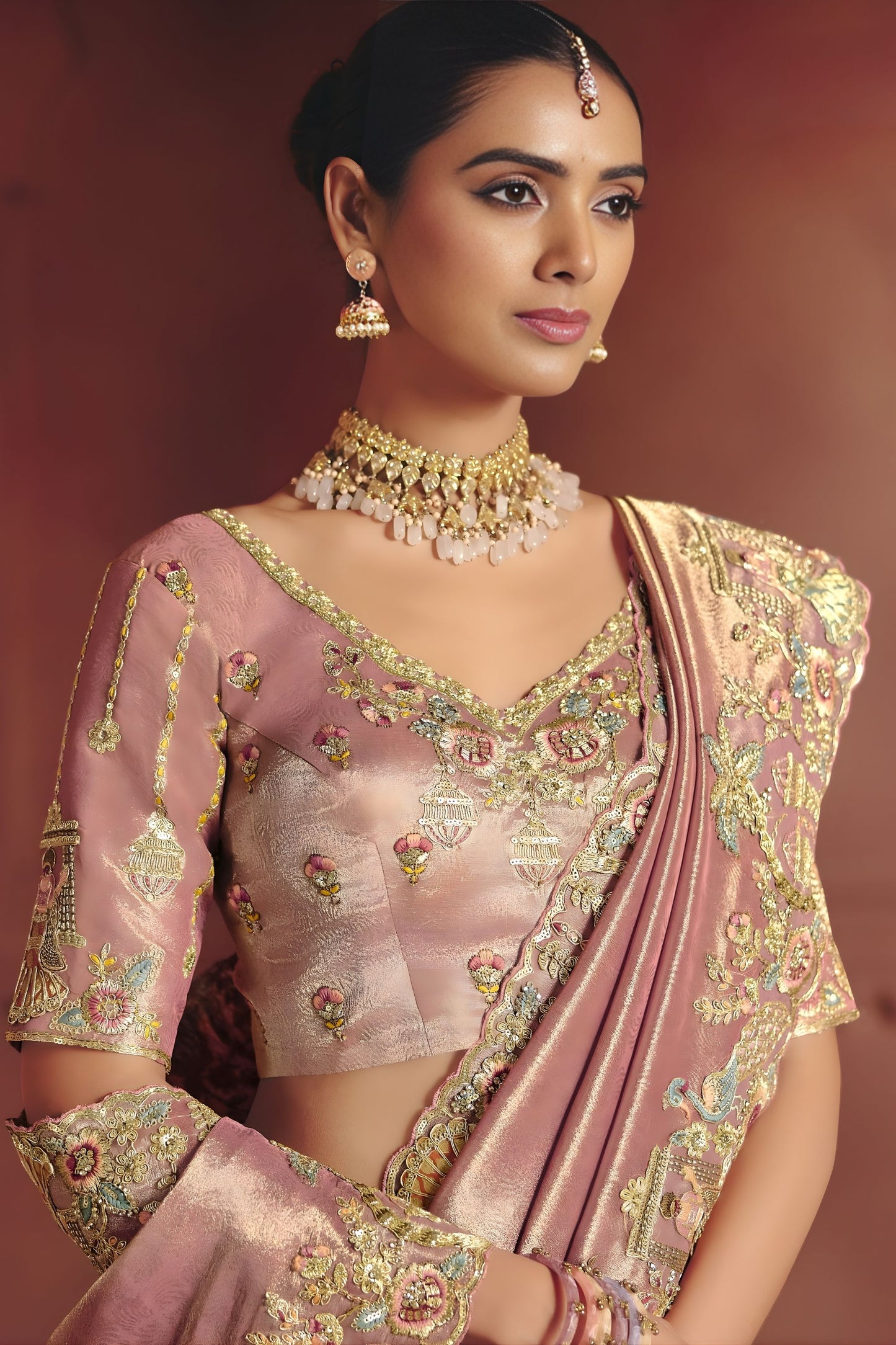 Blush Pink Silk Bridal Saree with Heavy Zari Embroidery Designer Blouse