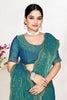 Teal Blue Silk Saree with Zari Embroidered Border Designer Blouse