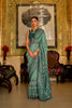 Sea Green Printed Linen Silk Saree with Traditional Ethnic Border