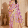  Lavender Banarasi Silk Saree  Gold Zari Floral Weaving Rich Traditional Border 