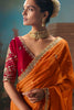 Orange Designer Saree with Zari Embroidery Contrast Red Blouse