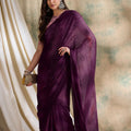 Plum Purple Organza Saree With Designer Blouse Festive Wear Saree