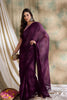 Plum Purple Organza Saree With Designer Blouse Festive Wear Saree