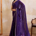 Royal Purple Georgette Saree with Silver Zari Border Butti Work