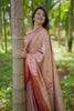 Rose Gold Banarasi Silk Saree Rich Zari Weaving Contrast Pink Border