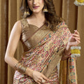 Beige And Gold Banarasi Silk Saree with Traditional Woven Saree