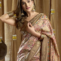 Beige And Gold Banarasi Silk Saree with Traditional Woven Saree