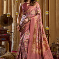 Dusty Pink Gold Banarasi Silk Saree with Traditional Woven Motifs