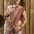 Dusty Pink Gold Banarasi Silk Saree with Traditional Woven Motifs
