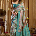 Teal Blue Multicolor Banarasi Silk Saree with Traditional Woven Motifs