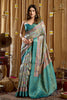 Teal Blue Multicolor Banarasi Silk Saree with Traditional Woven Motifs