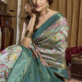 Teal Blue Multicolor Banarasi Silk Saree with Traditional Woven Motifs