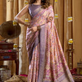 Lavender Peach Banarasi Silk Saree with Traditional Woven Motifs