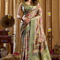 Olive Green Floral Banarasi Silk Saree with Rich Zari Border 